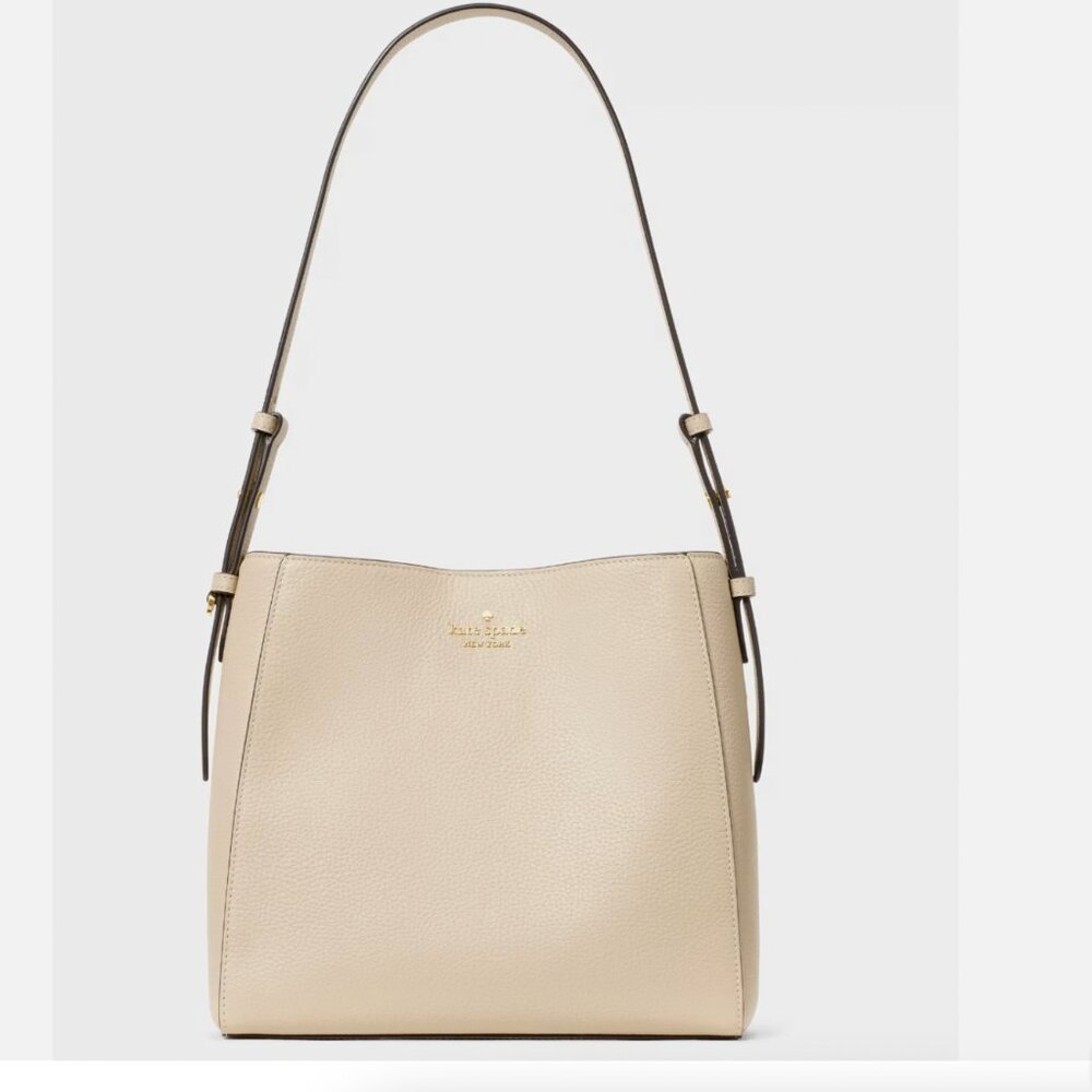 New Kate Spade Juliette Medium Bucket Pebble Leather Light Sand